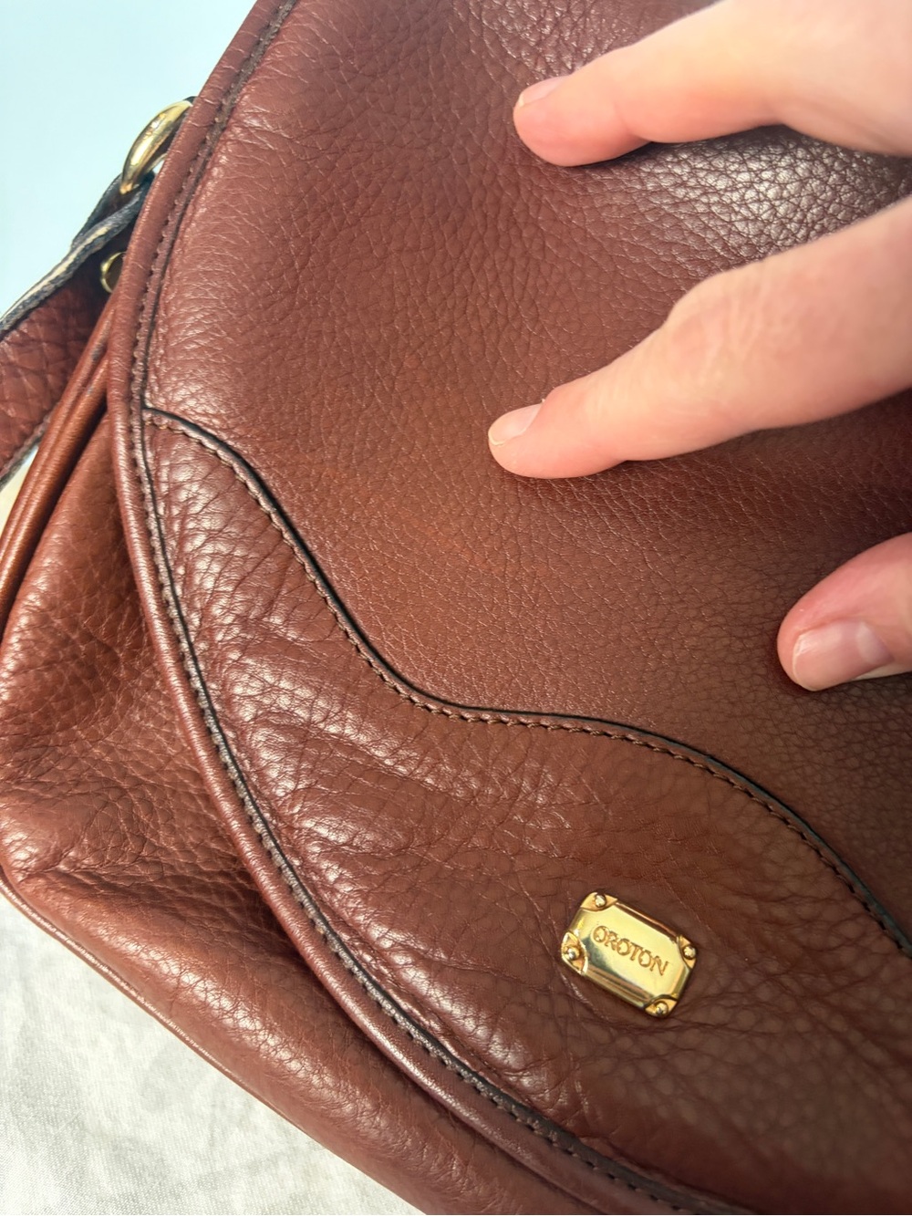 Vintage Oroton Brown Leather Crossbody Bag Pebbled Leather Australia Boho - Picture 11 of 11